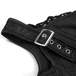 Vintage Black Wide Shoulder Straps Plastic Bone Shapewear Jacquard Overbust Corset N18640