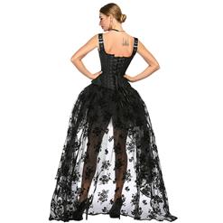 Victorian Gothic Black Wide Shoulder Straps Jacquard Overbust Corset with Organza High Low Skirt Sets N18643