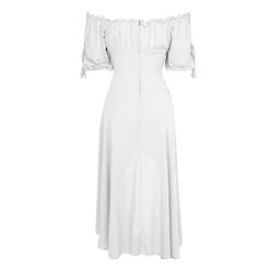 Sexy Vintage White Ruffled Off-shoulder Half Sleeves High Waist High-low Dress N18686