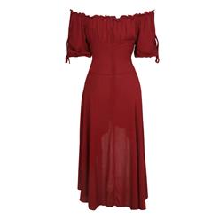 Sexy Gothic Wine Red Ruffled Off-shoulder Vampire High Waist High-low Dress N18687