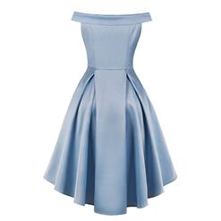 Elegant Light-blue Off-shoulder Pleated Bodice High Waist High Low Party Dress N18698