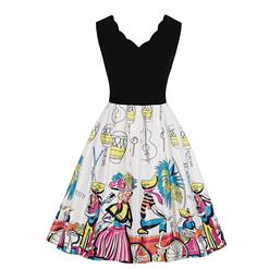 Fashion V Neck Mexican Style Print Sleeveless High Waist Swing Dress N18703