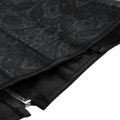 Gothic Style Black Jacquard Boned Wide Straps Lace Up Bustier Vest Corset N18708