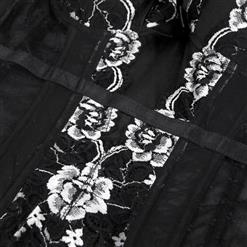 Sexy Black Sheer Mesh Floral Lace Spaghetti Straps Plastic Bone Lingerie Bustier Corset N18711