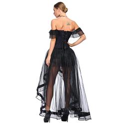 Victorian Gothic Purple Satin Off Shoulder Floral Lace Overbust Corset with Organza High Low Skirt Set N18716