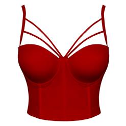 Sexy Pure Red Bra Top, B Cup Bustier Bra, B Cup Bustier Bra for Women, Sexy Red Clubwear BraCrop Top, Hot Red Crop Top, #N18722