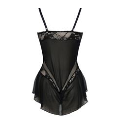 Sexy Black Sheer Floral Lace and Mesh Low-cut Stretchy Ruffled Pole Dancing Teddies Lingerie N18741