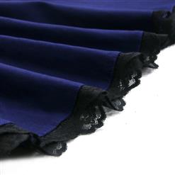 Vintage Blue Round Neck Lace Trim High Waist Swing Dress N18750