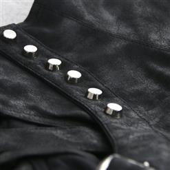 Gothic Black Leather One-shoulder Steampunk Rivet Embellished Shrug N18754