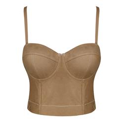 Sexy Brown Spaghetti Straps Faux Suede Bustier Corset Crop Top N18814