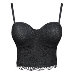 Sexy Black Rose Lace Bustier Corset Crop Top N18815