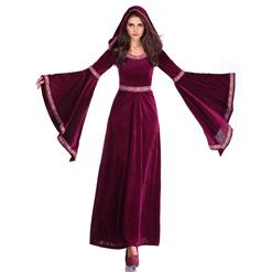 Noble Medieval Vampire Blood Red Velvet Dress Adult Halloween Masquerade Costume N18956