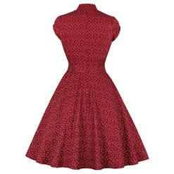 Retro Rockabilly Red Stand Collar Sweetheart Bodice Bowknot Cocktail Party Dress N19030