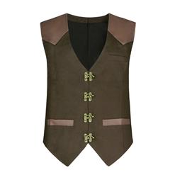 Mens Steampunk Faux Leather Waistcoat Buckles V Neck Party Vest N19048