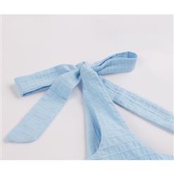 Casual Ligtht-blue Square Neckline Sleeveless Ruffle V-back Dress Summer Outing Mini Dress N19074