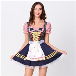 Sexy Adult Puff Sleeve False Two-piece Bavarian Beer Girl Mini Dress Oktoberfest Costume N19108