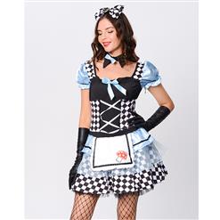 Adorable Alice Black and White Check Bowknot Mini Dress Wonderland Role Play Costume N19114