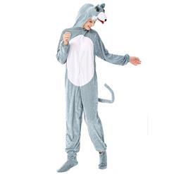 Unisex Funny Gray Mouse Animal Circus Bodysuit Cosplay Pajamas Halloween Costume N19427
