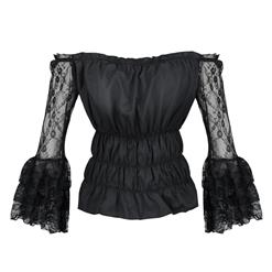 Sexy Gothic Off-shoulder Sheer Lace Layered Flared Sleeve Ruffled Blouse Elastic Top N20023