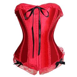 Sexy Red Satin Lace Black Bowknots Front Closure Corset  N2014