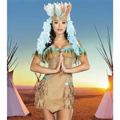 Rain Dancing Diva Costume, Blue Indian Costume, Sexy Native American Costume, #N2017