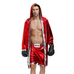 Men's Halloween Party Costume,Champion Boxing Costume, Champion Boxing Cosplay Outfits, Boxing Costume,Adult Cosplay Costume,Men's Red Cloak And Shorts Costume, #N20495