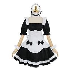 7pcs French Maid Square Collar Half Sleeve Top And Mini Dress Cosplay Halloween Costume N21186