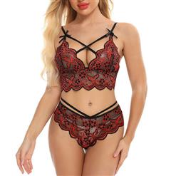 Sexy See-through Lace Bra and Panties Spaghetti Straps Two-piece Underwear Lingerie Set N21429