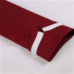 Vintage Red V-neck 7-point Sleeve High Waist Belt Midi A-line Dress N22054