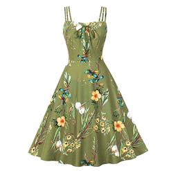 Vintage Floral Print Sweetheart Bodice Strappy High Waist Summer Tea Party Swing Dress N22203