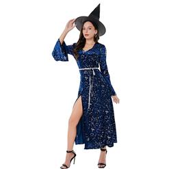 Sultry Long Blue Split Sorceress Costume N22301
