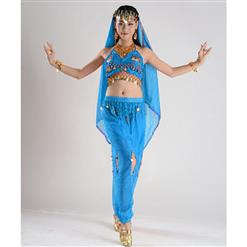 5Pcs Sexy Blue Adult Belly Dance Persia Dancer Costume The Lamp Elves Costume N22832