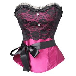Sexy Purple Satin Strapless Floral Lace Overbust Corset N2308