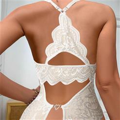 Sexy White Lace Hollow Out See-through Crotchless Bowknot Bodysuit Teddies Lingerie N23331