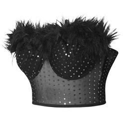 Women's Sexy Feather Sequin Short Bra Shaping Top N23515