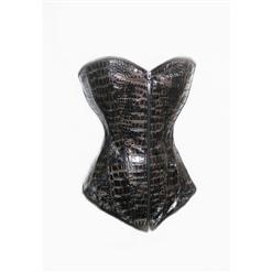 Sexy Wild Elegant Black Snake Skin Pattern Leather Zipper Closure corset N2568