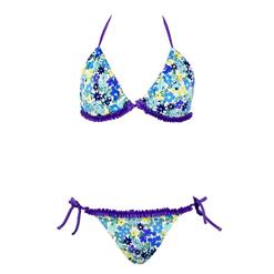 Sexy Light Blue Floral Print Halter Neck Bikini Set N3244
