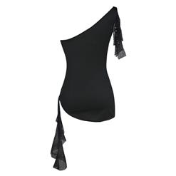 Sexy Black Sequin One Shoulder Bodycon Mini Dress N3269