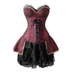 Sexy Burlesque Brocade Floral Lace Corset and Skirt Set N4105