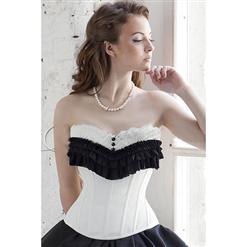 Classic Elizabeth Corset, Corset Top, black and white lace ruffle corset, #N4265