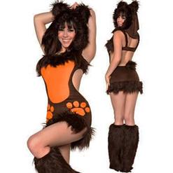 Adult Sleeveless Faux Fur Halloween Party Bear Mini Costume Outfit N4284