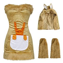 Sexy Cute Kangaroo 3D Backless Suede Mini Dress Costume N4285