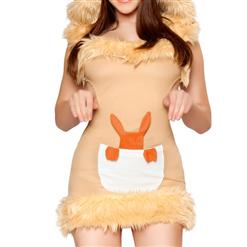 Sexy Cute Kangaroo 3D Backless Suede Mini Dress Costume N4285
