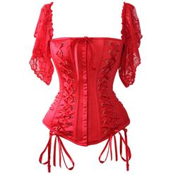 Lace sleeves corset, Red Lover Corset, Sexy corset, #N4667