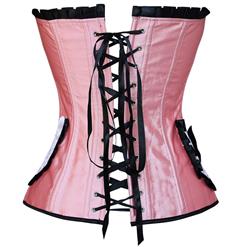 Lovely Pink Satin Pleated Lace Trim Overbust Corset N4676