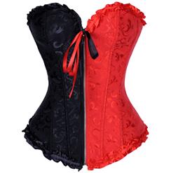 Floral brocade corset, black & red Corset, Sexy corset, #N5076