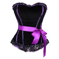 Sexy Black & Purple Velvet Ruffle Strapless Corset N5123