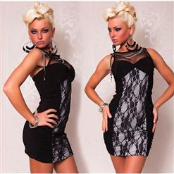 Elegant Evening Club Dress With Lace White N5131