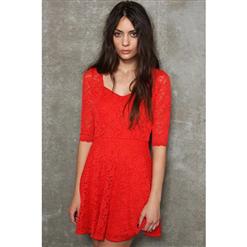 Lace Sleeves Red Dress, Sleeves Lace Dress, Long Sleeves Lace Dress, #N5325
