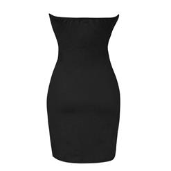 Women's Black One-shoulderStrapless Backless Lace Splicing Bodycon Mini Dress N5541